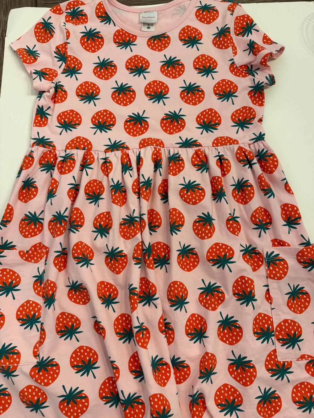 Hanna Andersson Pink Dress with Red Strawberry Print size 150